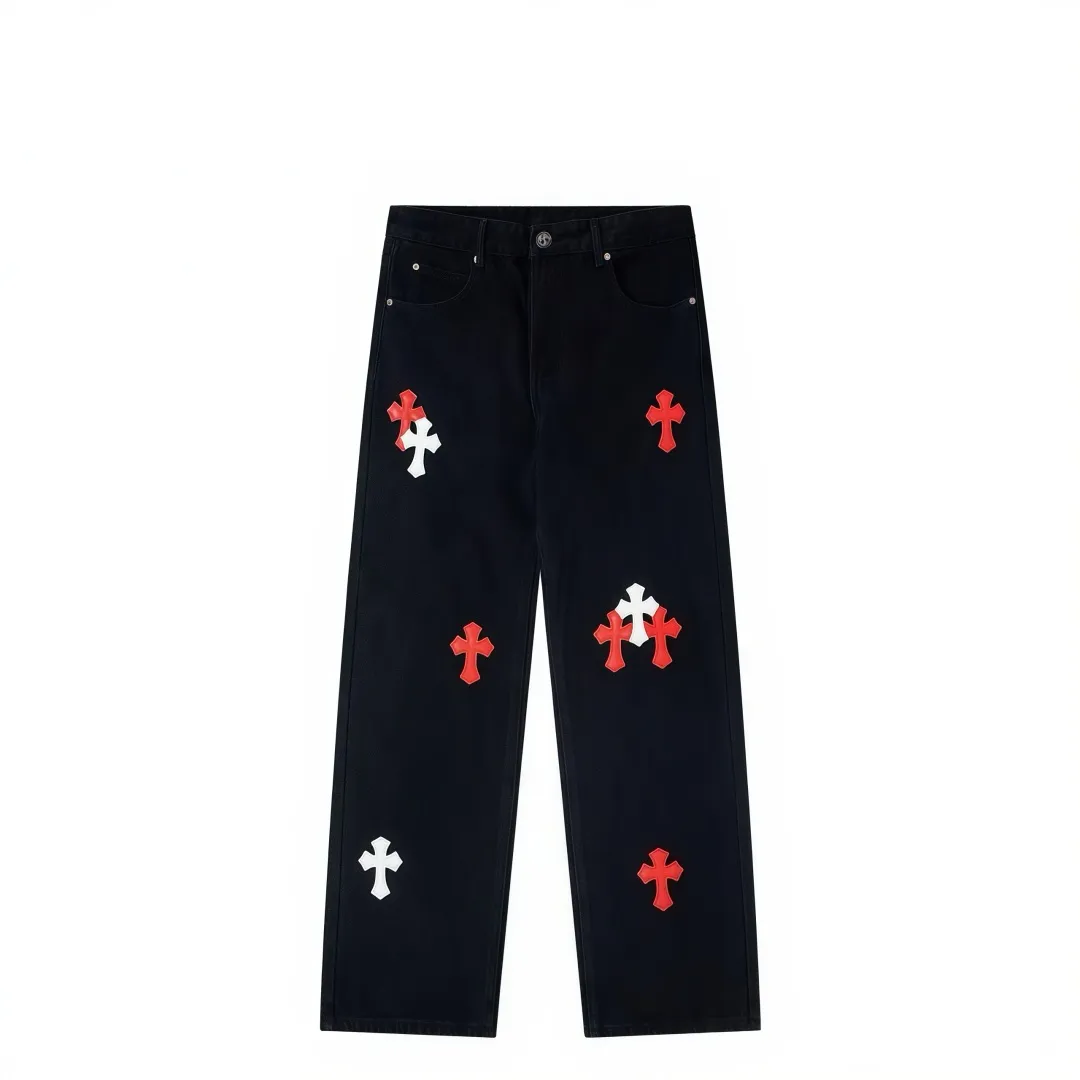 P210 💰 Chrome Hearts & CH city limited series Sanskrit cross patch patchwork leather jeans need to be washed and then disassembled and hand-stitched with sheepskin cross leather and then spliced ​​together to complete. The whole piece requires too much craftsmanship to explain. The texture can be seen in the hand, and it looks good. The styles with different washed textures are very friendly to people with thin legs and thick legs. The straight version is very flattering to the leg shape. The moderate length is timeless and can be matched easily and casually. It is the basic styling foundation for various styles and is a must-have in the wardrobe! The fabric is stiff but also makes the upper body soft without losing texture. The washing process is even more perfect. It is a must-have item for everyone! ! ! Washed wheat, hang tag, pants label, three labels are complete, the upper body effect is particularly stiff and stylish, super stylish, same style for men and women - Color: Size: 28 30 32 34 36